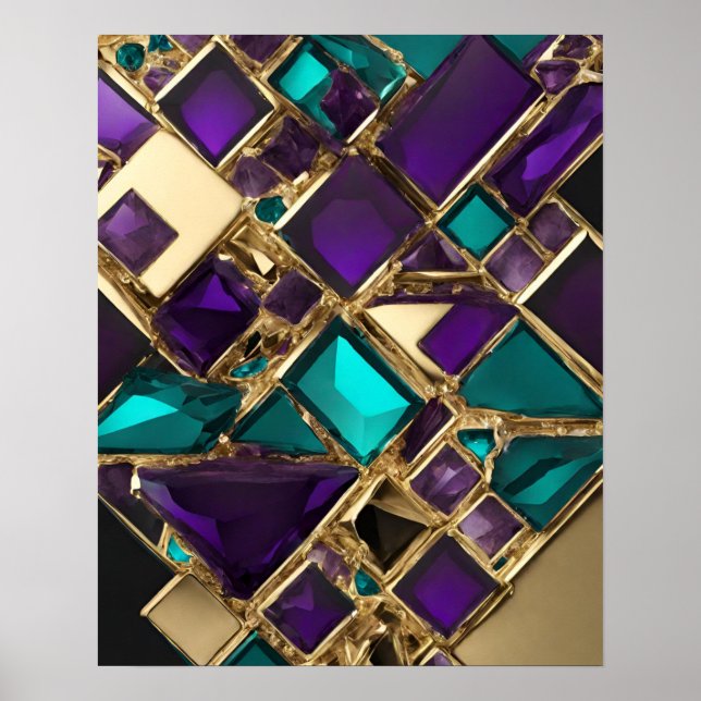 POSTER MOSAÏQUE TURQUOISE PURPLE MUR ART (Devant)