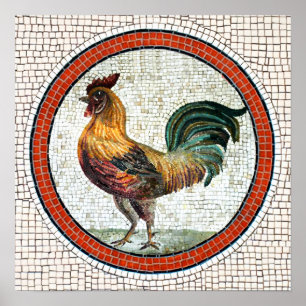 POSTER MOSAÏQUES ROMAINES ANTIQUES / COQ