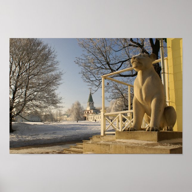 Poster Moscou. Hiver. sculpture de lions. (Devant)