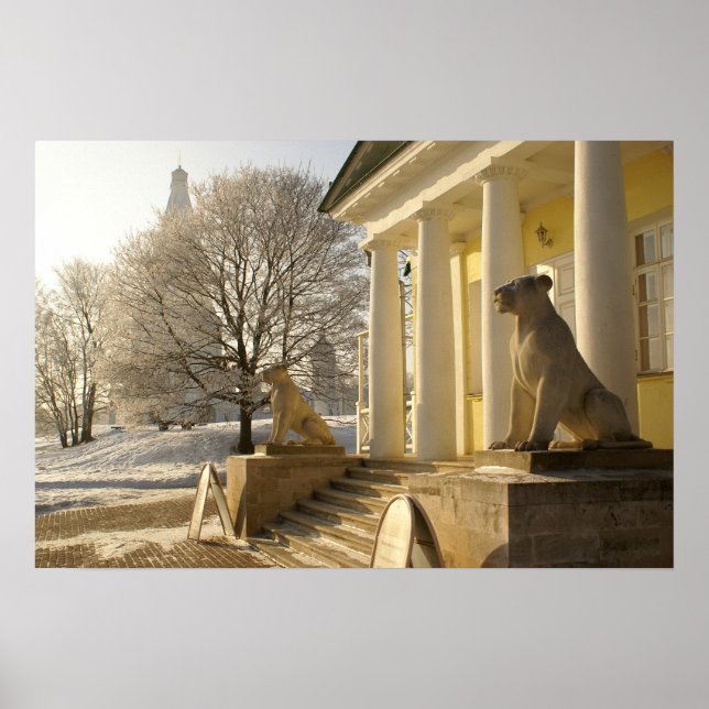 Poster Moscou. Hiver. sculpture de lions. (Devant)