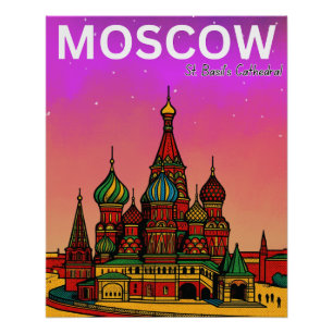 Poster Moscou Russie Cathédrale Saint-Basile voyage