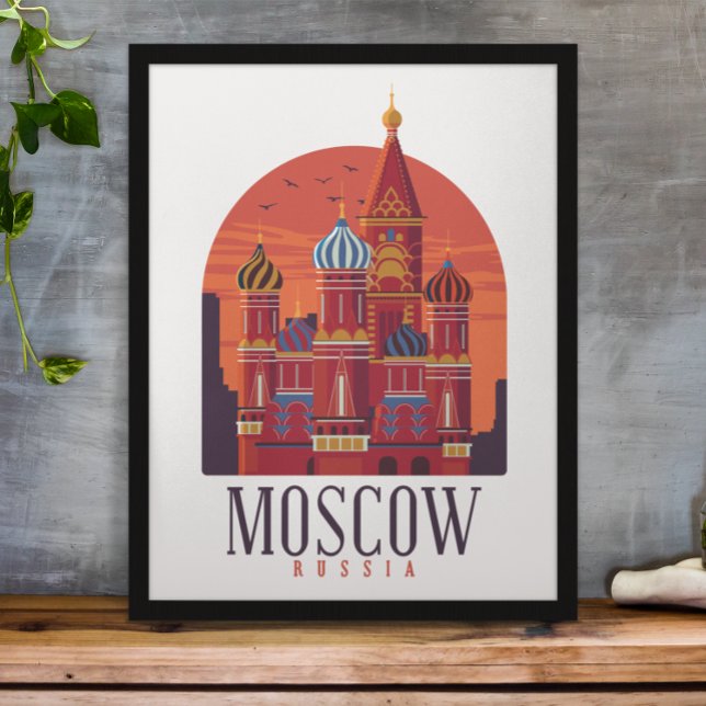 Poster Moscou Russie Kremlin Skyline (moscow russia skyline travel poster)
