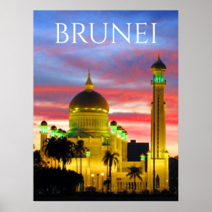 Poster mosquée du coucher de soleil de brunei