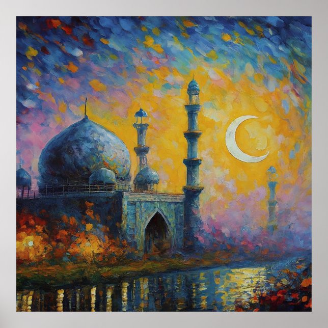 Poster Mosquée musulmane Crescent étoiles peinture (Devant)