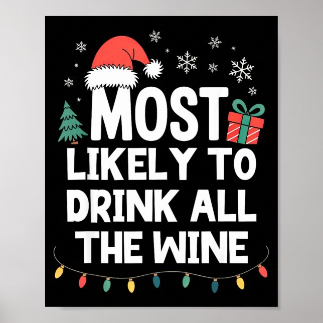 Poster Most Likely To Drink All The Wine Christmas Funny  (Devant)