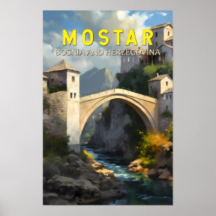 Poster Mostar Stari Most Voyage Peinture à l'huile Art Vi
