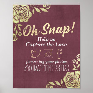 Poster Mot-clé de Snap de mariage Moderne Or Rose Bordeau