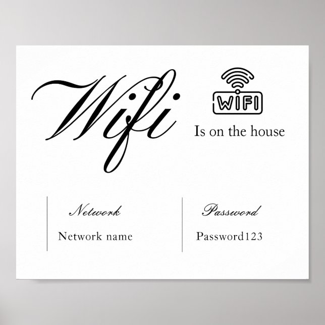 Poster Mot de passe Wifi noir et blanc et connexion résea (Devant)