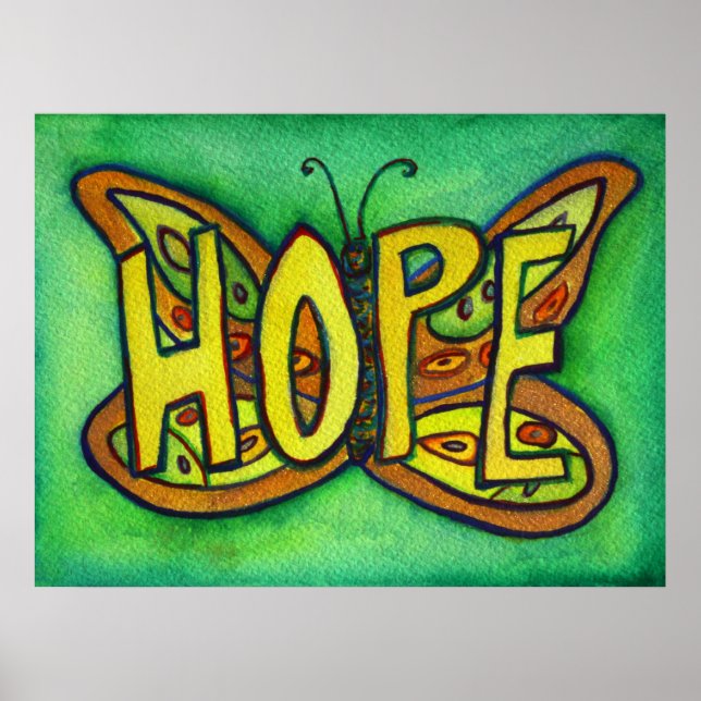 Poster Mot d'espoir Papillon vert Art Imprimer les affich (Devant)