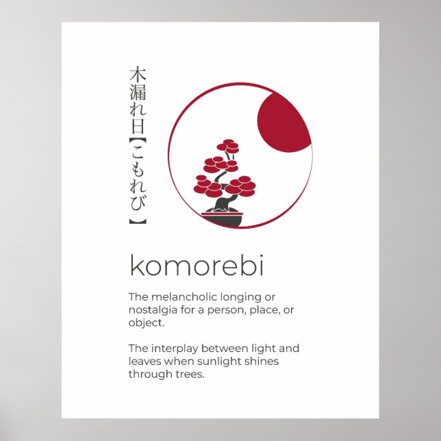 Poster Mot inspirant japonais, Komorebi Wall Art (Devant)