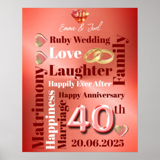 Poster Mot personnalisé Art 40e anniversaire mariage