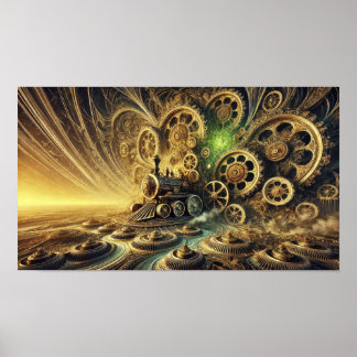 Poster Moteur à vapeur Locomotive Steampunk