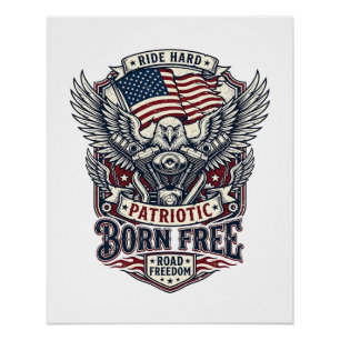 Poster Moteur Aigle Patriotique Vélo Route Liberté Patrio