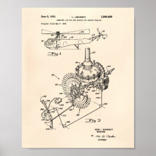 Poster Moteur d'aéronef 1953 Brevet Art Vieux Poivre