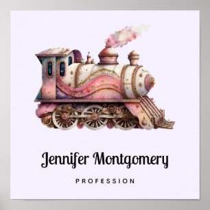 Poster Moteur de train rose Vintage Style Steampunk Busin