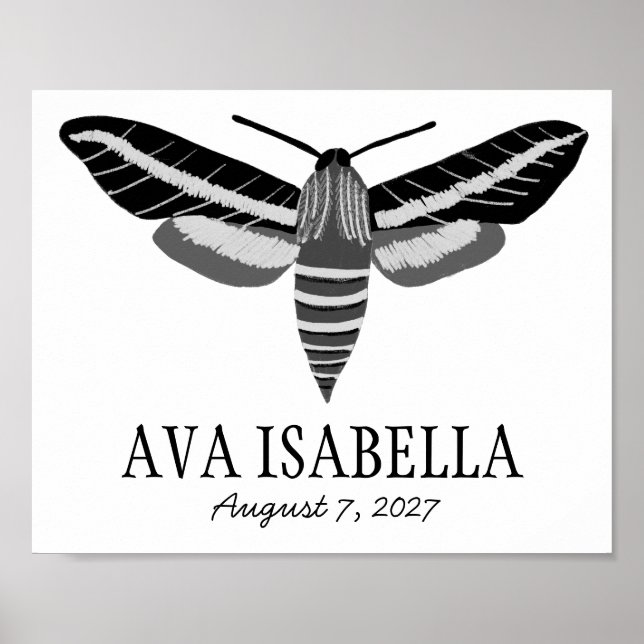 Poster MOTH Elegant Insect CUSTOM NOM DE BÉBÉ NAISSANCE (Devant)