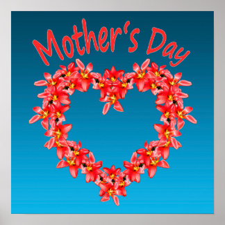 Poster Mother's Day - Tulip Heart Illustration on Blue | 
