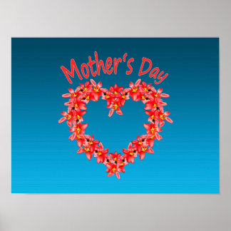 Poster Mother's Day - Tulip Heart Illustration on Blue | 