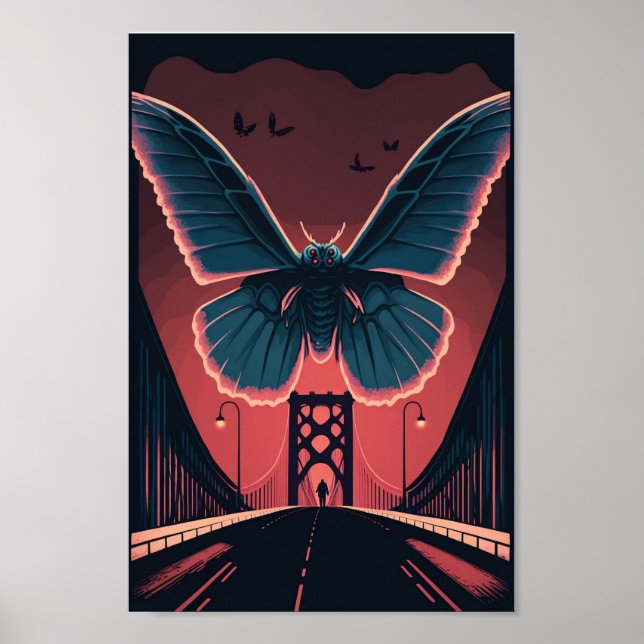 Poster Mothman and Bridge Éffrayant Wohcut Art Imprimer (Devant)