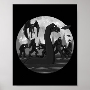 Poster Mothman Bigfoot Loch Ness Monster Aliens Ufo Fun C