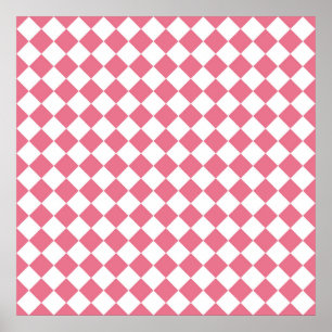 Poster Motif à carreaux diamant rose et blanc