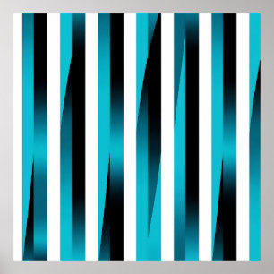 Poster Motif à rayures dégradées turquoise et noir