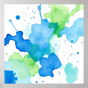 Poster Motif Abstrait Aquarelle Bleu Vert