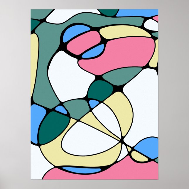 Poster Motif Abstrait de couleur vive - bleu rose vert (Devant)
