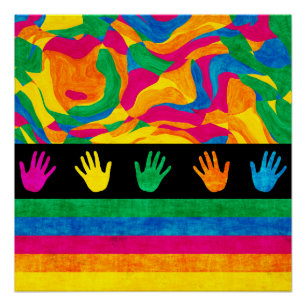 Poster Motif Abstrait d'Empreintes de Main Colorées