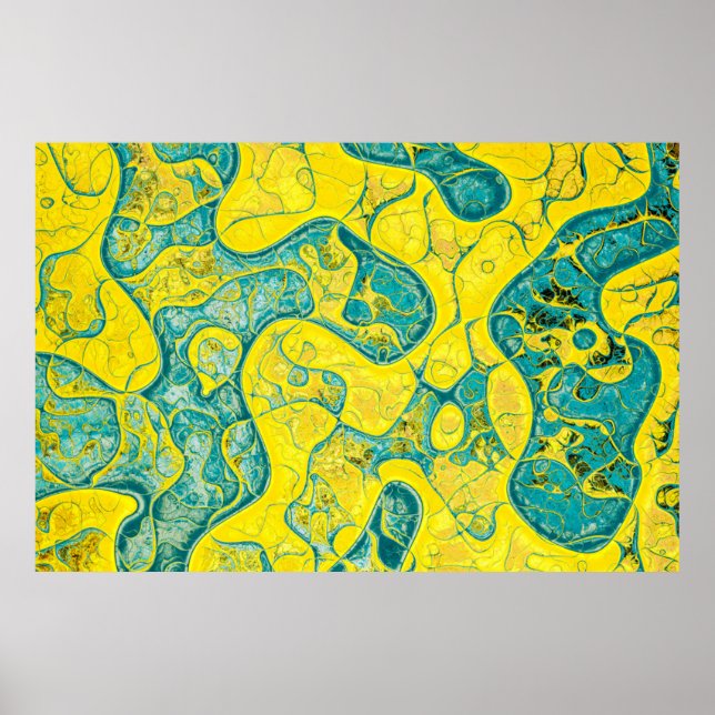 Poster Motif abstrait jaune et cyan (Devant)