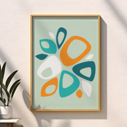 Poster Motif Abstrait Moderne Style Aqua Turquoise Orange