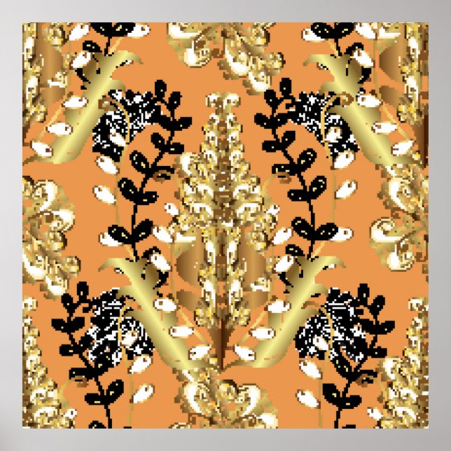 Poster motif abstrait sur arrière - plan jaune orange ave (Devant)