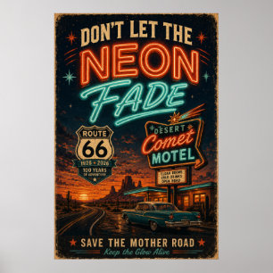 Poster Motif Américain d'une Nuit sur la Route 66 au Mote