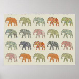 Poster Motif animal coloré éléphant