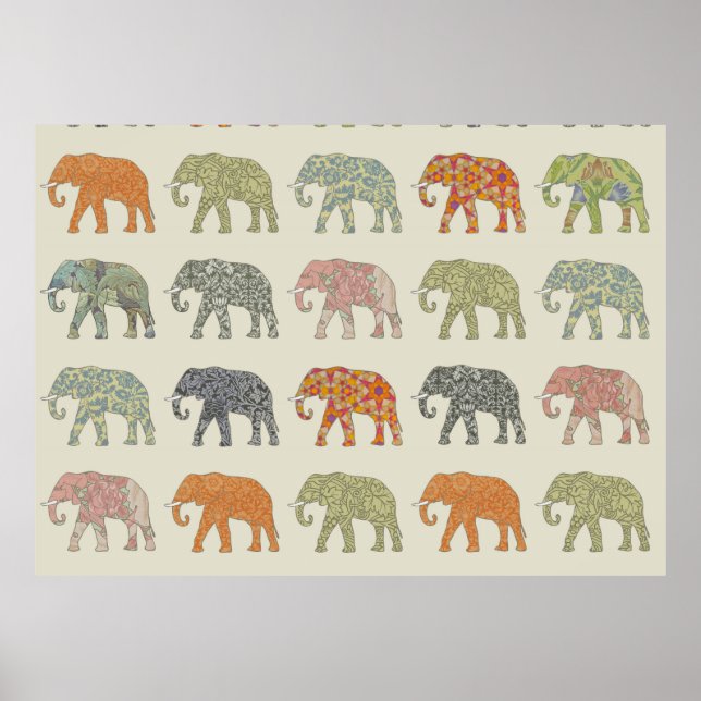 Poster Motif animal coloré éléphant (Devant)