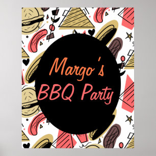Poster Motif Anniversaire BBQ Gribouillis Burger Hotdog