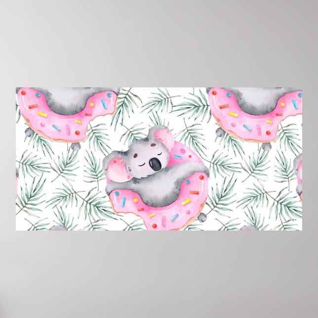 Poster Motif aquarelle peint à la main avec koala tropica (Devant)