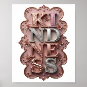 Poster Motif Artistique ÉLÉGANCE Argentée KINDNESS
