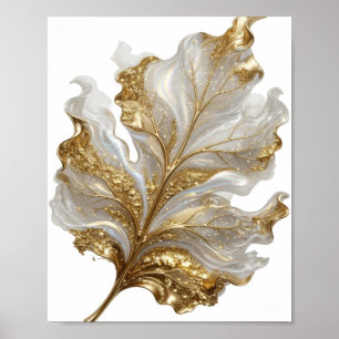 Poster Motif Artistique Feuille Dorée Or Propre