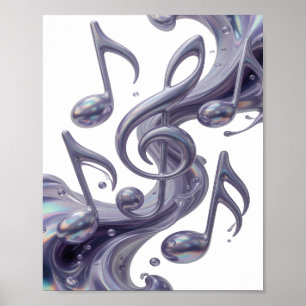 Poster Motif Artistique MUSIQUE EN MOUVEMENT Argent Ludiq