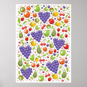 Poster Motif aux fruits mignons