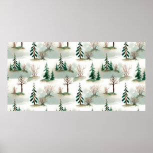 Poster Motif avec les arbres de Noël, les arbres et les b