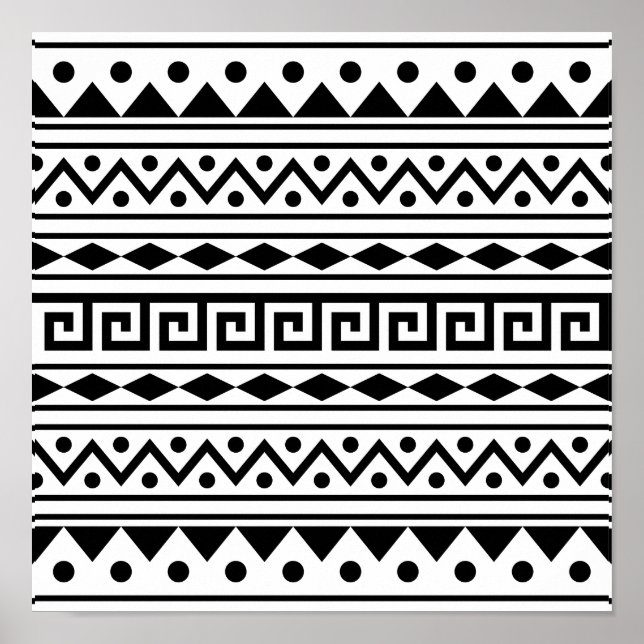 Poster motif Aztec en noir et blanc (Devant)