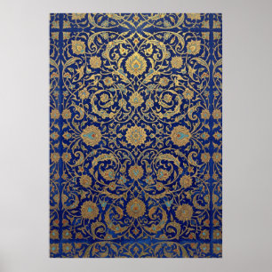 Poster Motif bleu et or orné