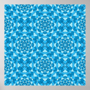 Poster Motif bleu turquoise à fleurs géométriques sans so