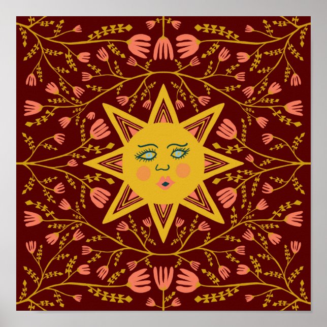 Poster Motif Boho Burgundy (Devant)
