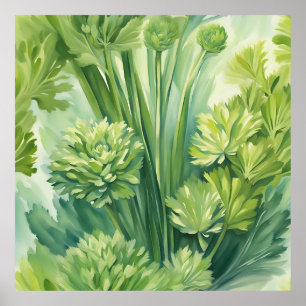 Poster Motif botanique vert de céleri luxuriant