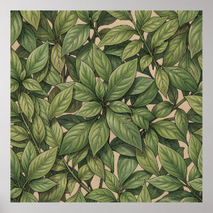 Poster Motif botanique vert feuille sans couture vintage