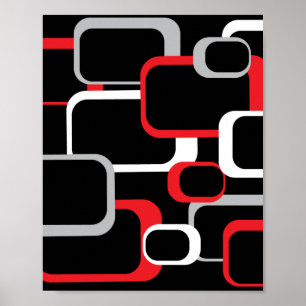 Poster Motif Carré rétro Rouge Gris Blanc Noir