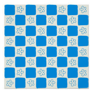 Poster Motif carreaux fleur bleue Prépa